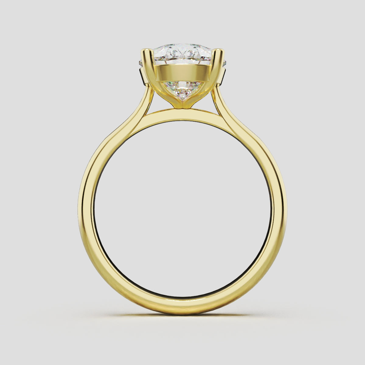 Guglia, 3ct pear lab grown diamond engagement ring, Cathedral, 18K yellow gold - through finger