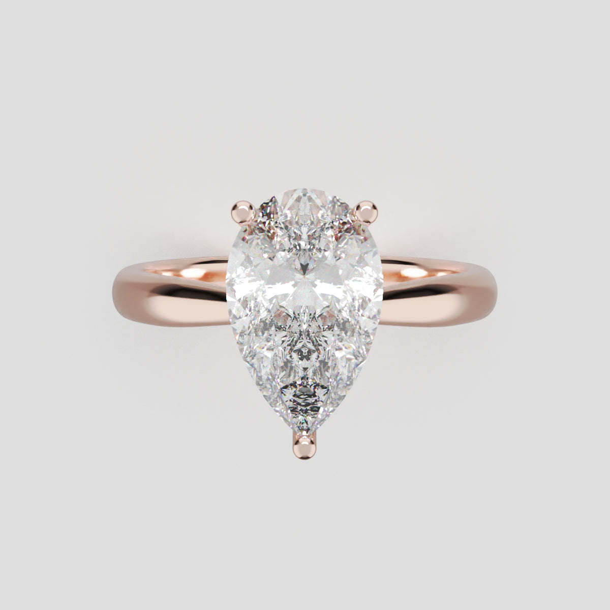 Campanile, 1.5ct pear lab grown diamond engagement ring, Cathedral Hidden Halo Bridge, 18K rose gold - front view