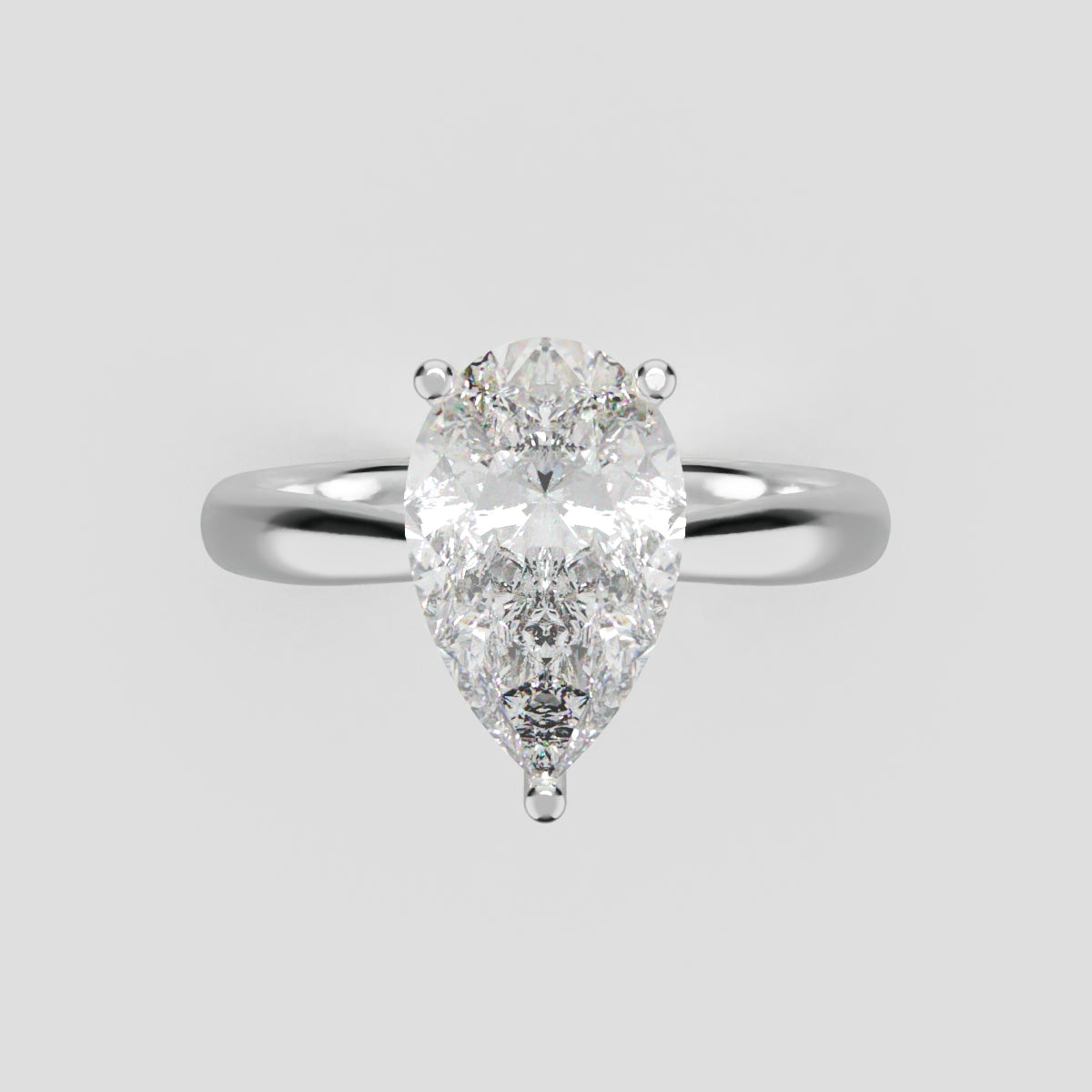 Campanile, 1.5ct pear lab grown diamond engagement ring, Cathedral Hidden Halo Bridge, 18K white gold - front view