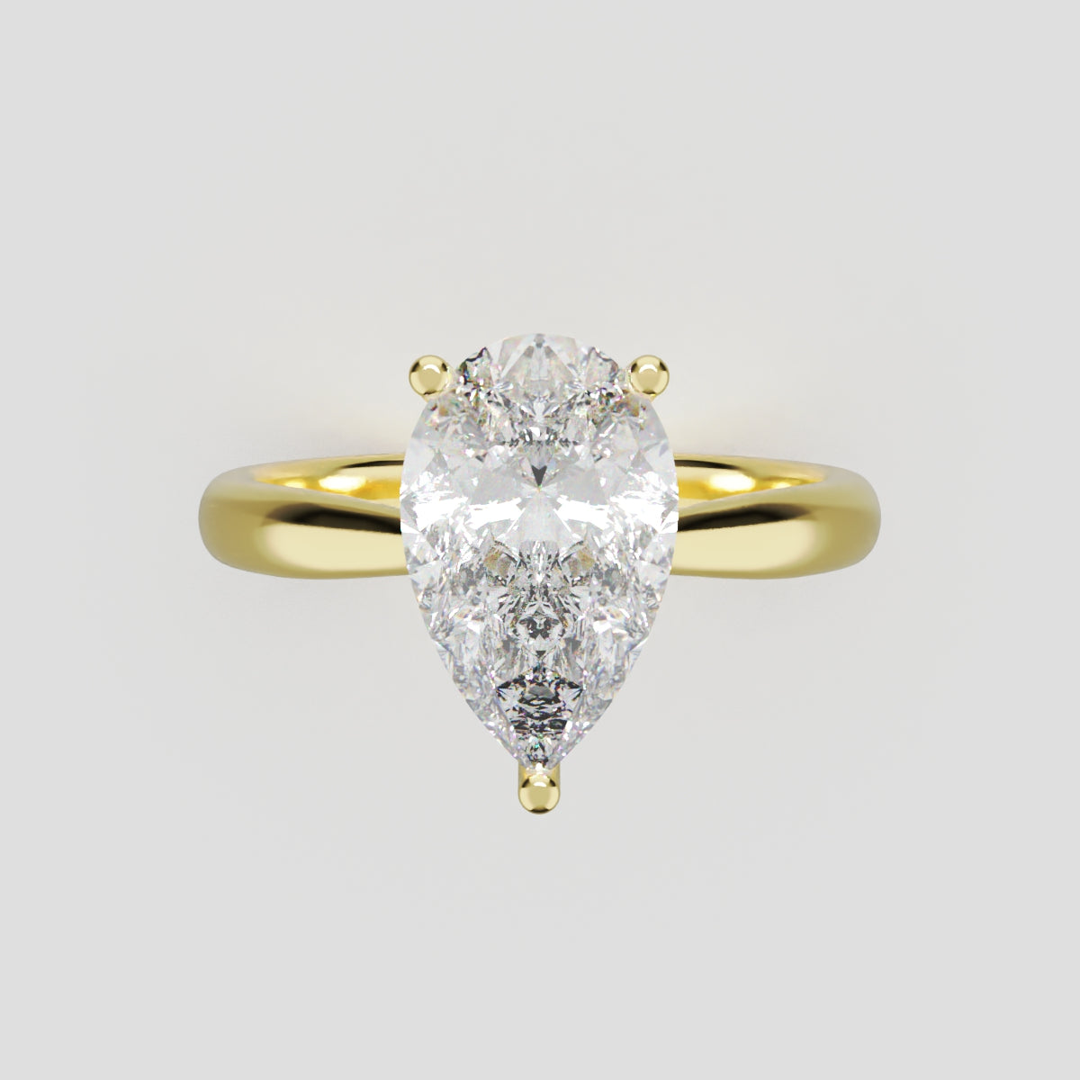 Campanile, 1.5ct pear lab grown diamond engagement ring, Cathedral Hidden Halo Bridge, 18K yellow gold - front view