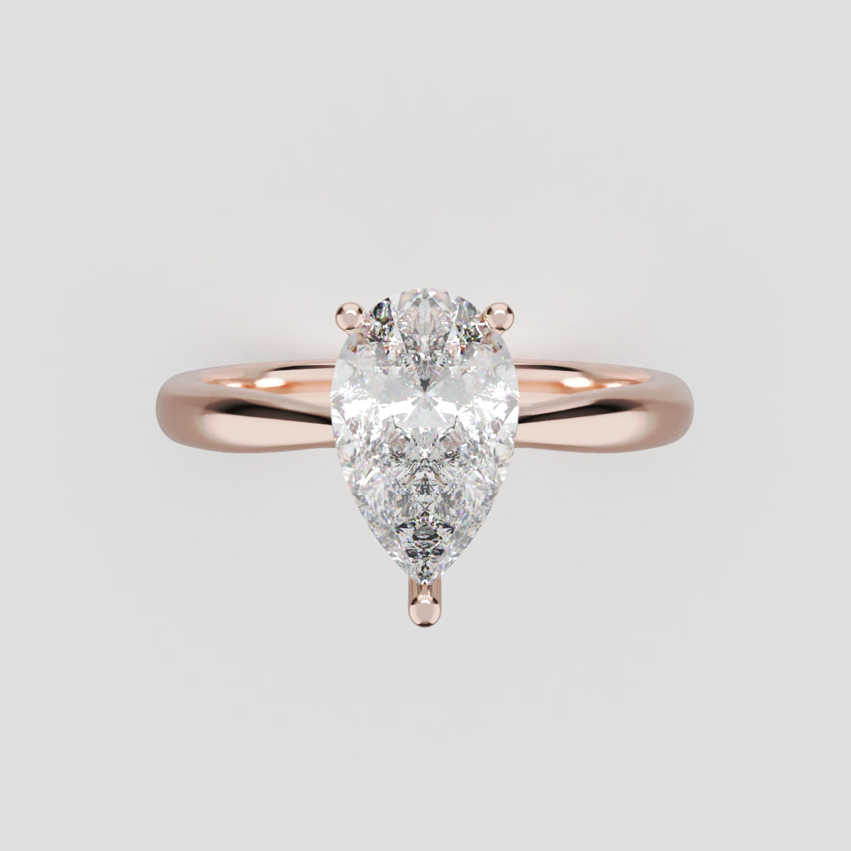 Campanile, 1ct pear lab grown diamond engagement ring, Cathedral Hidden Halo Bridge, 18K rose gold - front view