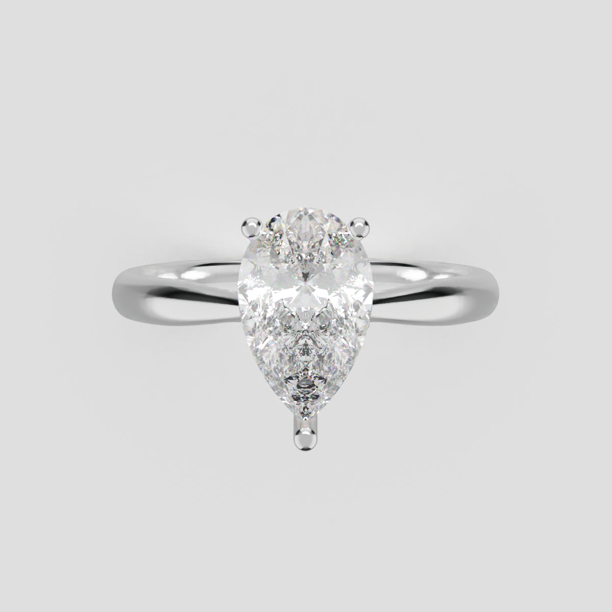 Campanile, 1ct pear lab grown diamond engagement ring, Cathedral Hidden Halo Bridge, 18K white gold - front view
