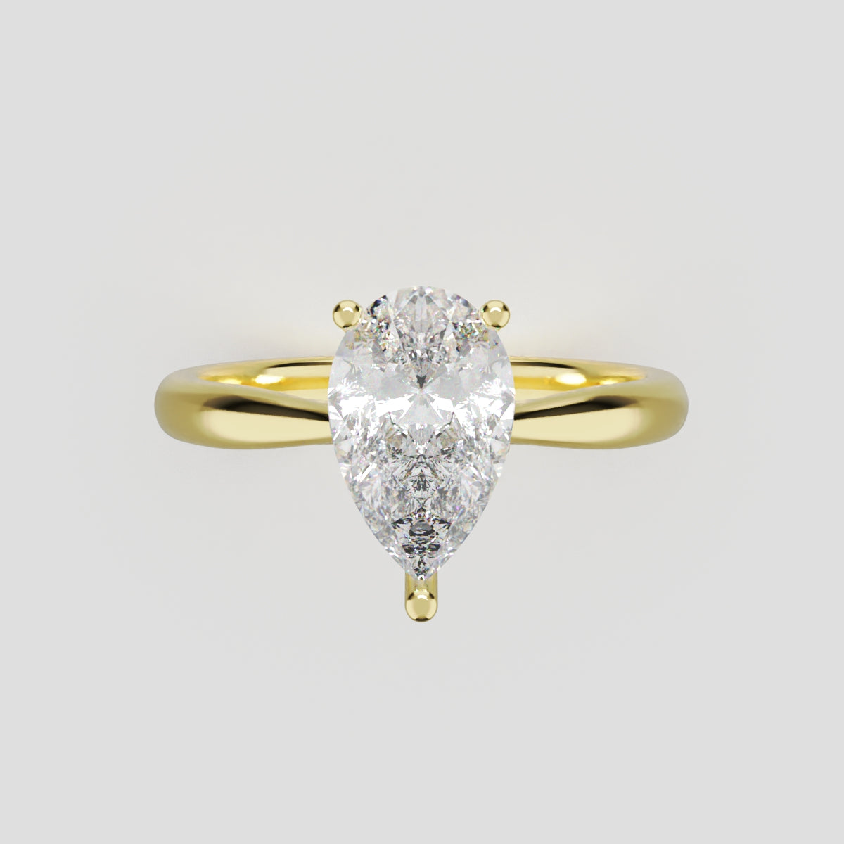 Campanile, 1ct pear lab grown diamond engagement ring, Cathedral Hidden Halo Bridge, 18K yellow gold - front view