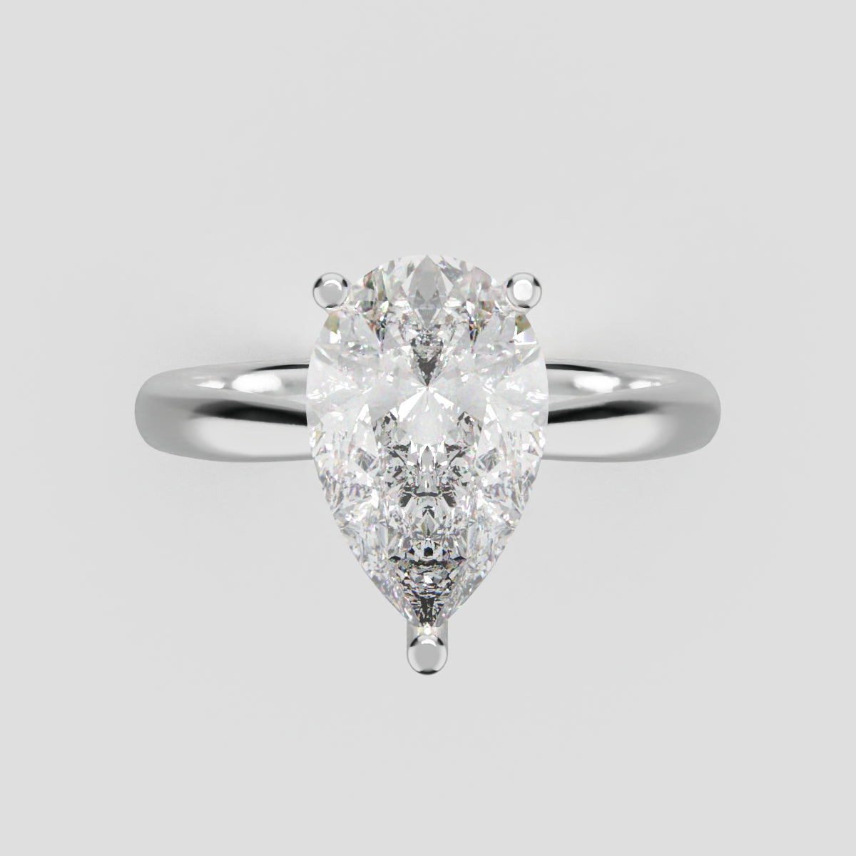 Campanile, 2ct pear lab grown diamond engagement ring, Cathedral Hidden Halo Bridge, 18K white gold - front view