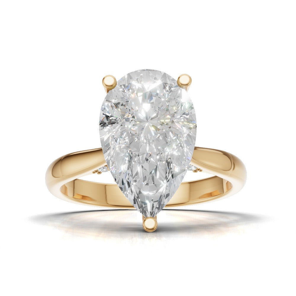 Campanile, 3ct pear lab grown diamond engagement ring, Cathedral Hidden Halo Bridge, 18K yellow gold - view 4