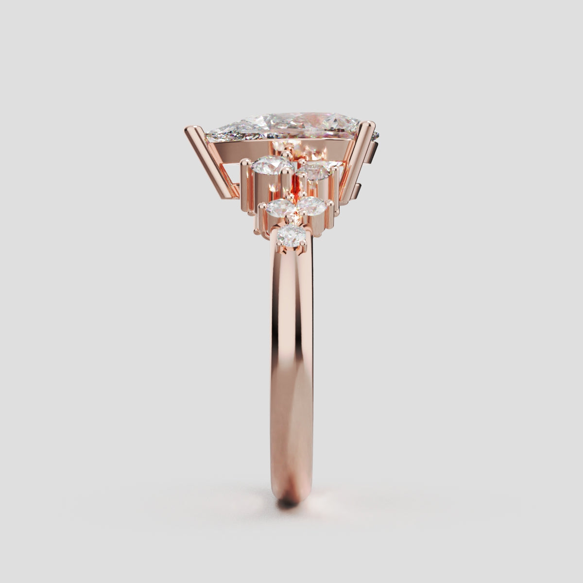 Nido, 1.5ct pear lab grown diamond engagement ring, Cluster, 18K rose gold - side view