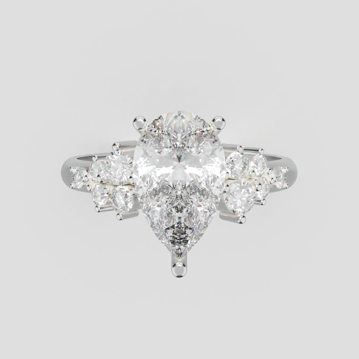 Nido, 1.5ct pear lab grown diamond engagement ring, Cluster, 18K white gold - front view