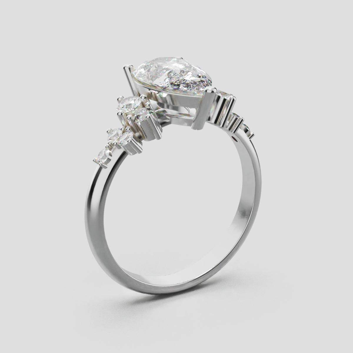 Nido, 1.5ct pear lab grown diamond engagement ring, Cluster, 18K white gold - ne