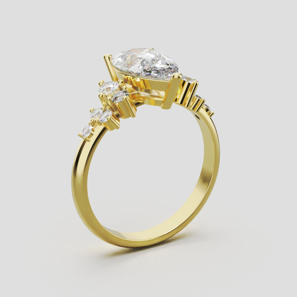 Nido, 1.5ct pear lab grown diamond engagement ring, Cluster, 18K yellow gold - ne