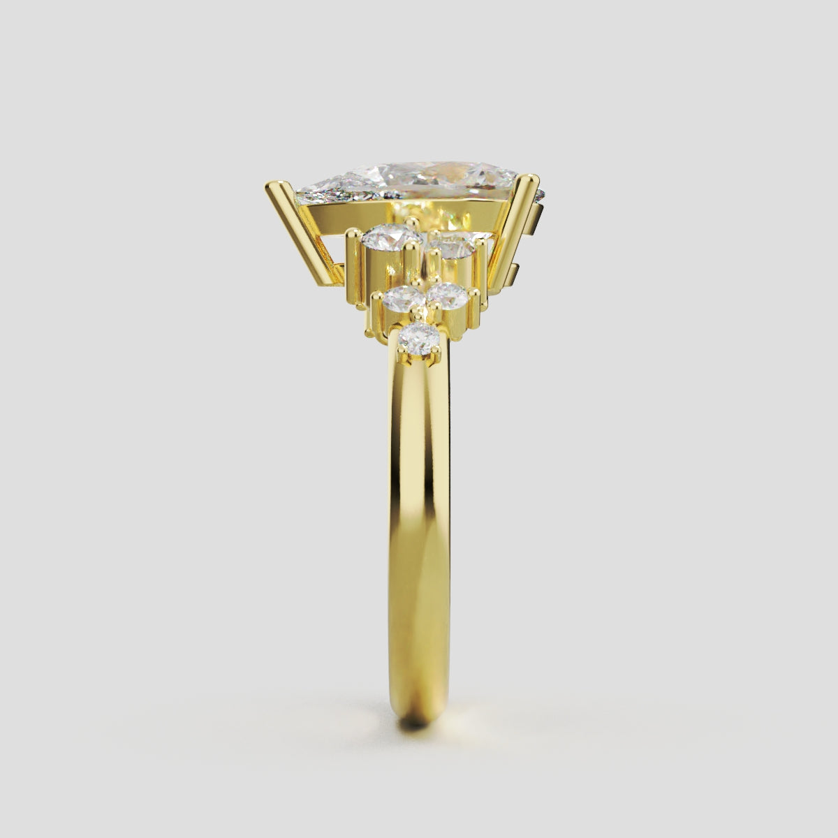 Nido, 1.5ct pear lab grown diamond engagement ring, Cluster, 18K yellow gold - side view