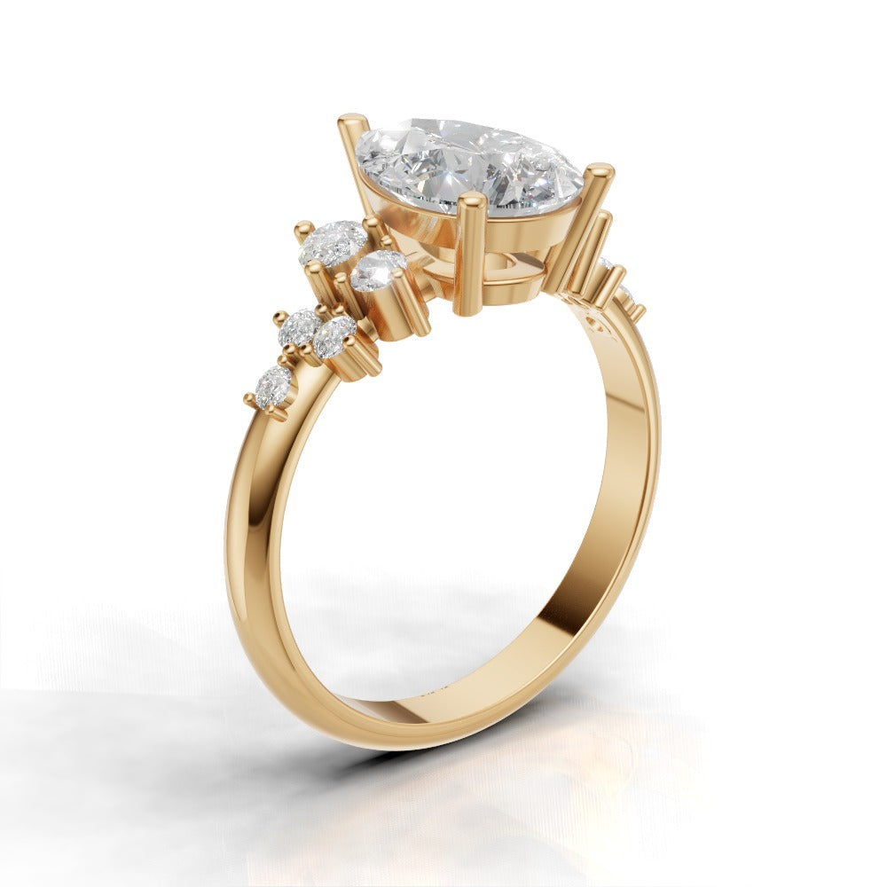 Nido, 1.5ct pear lab grown diamond engagement ring, Cluster, 18K yellow gold - ne