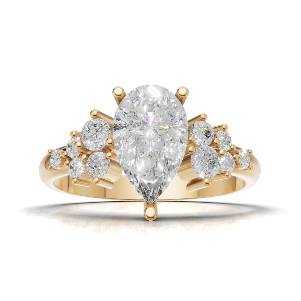 Nido, 1ct pear lab grown diamond engagement ring, Cluster, 18K yellow gold - view 4
