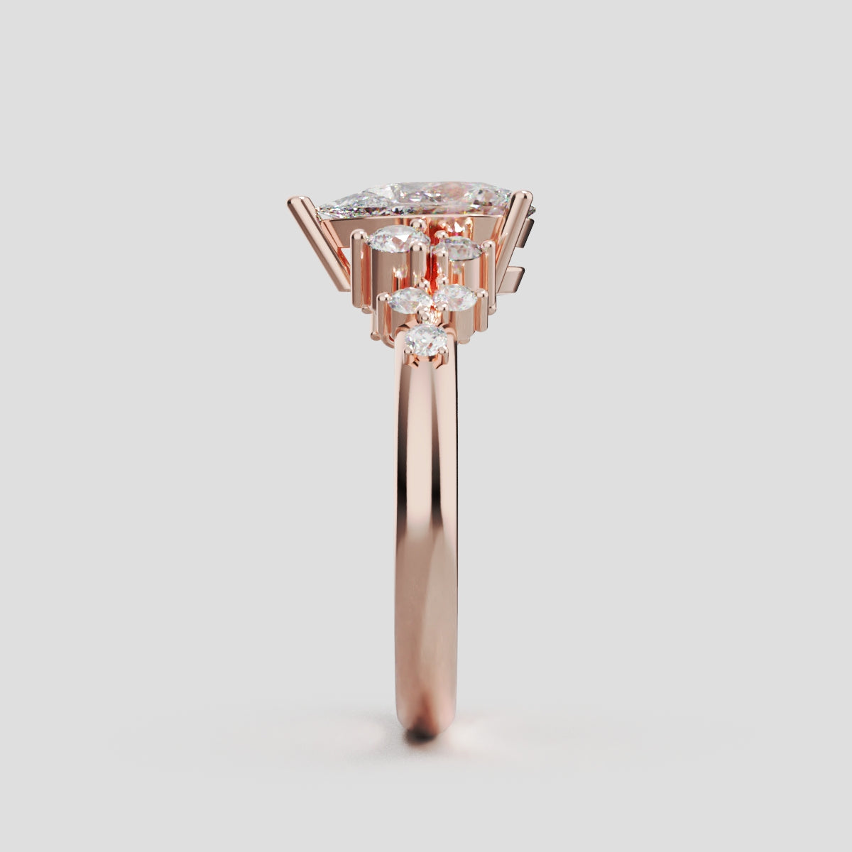Nido, 1ct pear lab grown diamond engagement ring, Cluster, 18K rose gold - side view