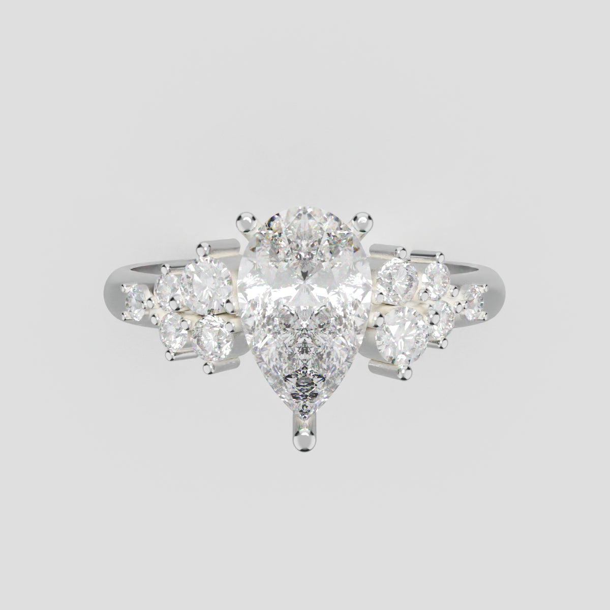 Nido, 1ct pear lab grown diamond engagement ring, Cluster, 18K white gold - front view