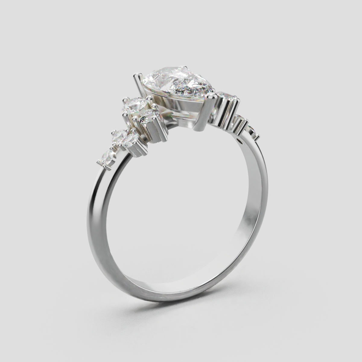 Nido, 1ct pear lab grown diamond engagement ring, Cluster, 18K white gold - ne