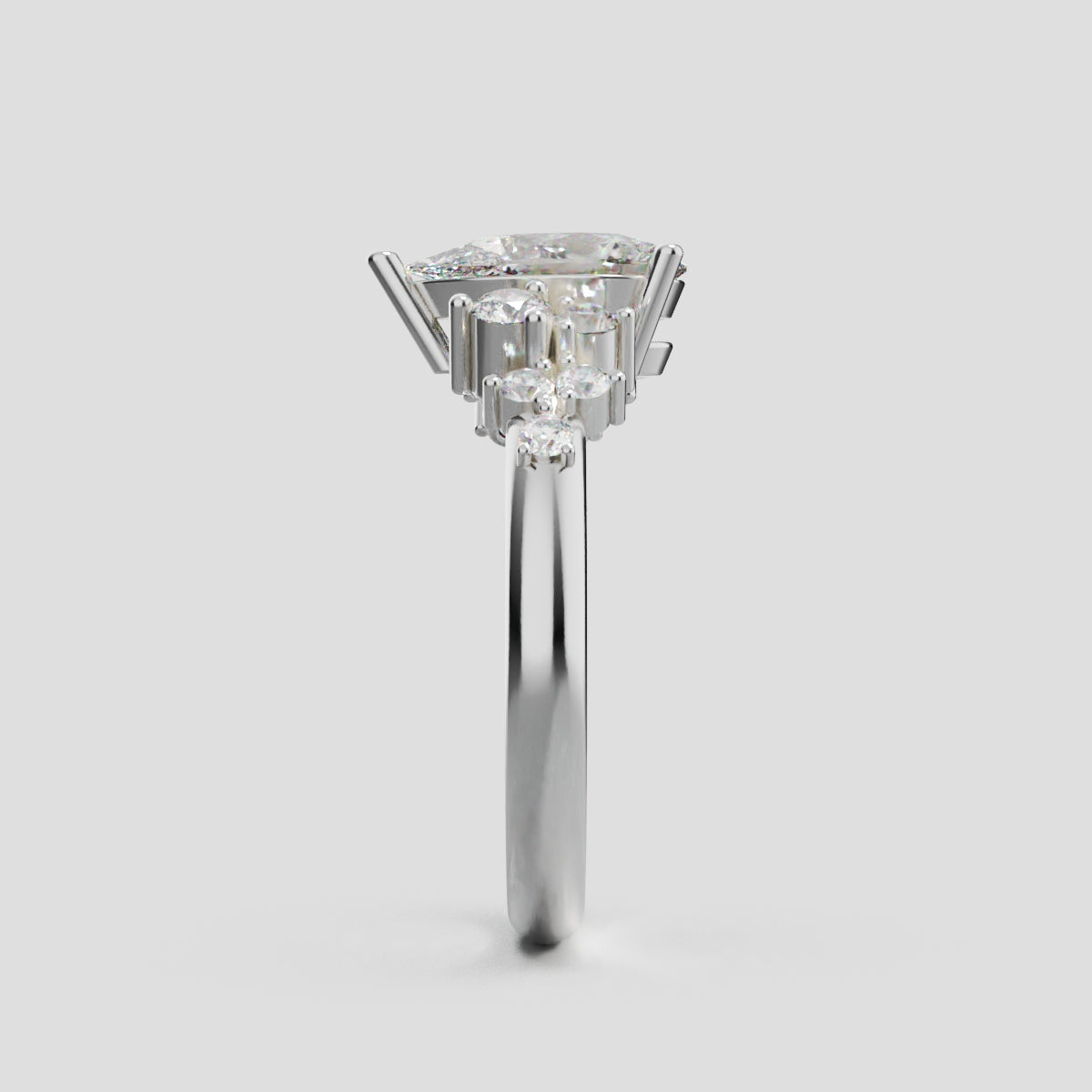 Nido, 1ct pear lab grown diamond engagement ring, Cluster, 18K white gold - side view