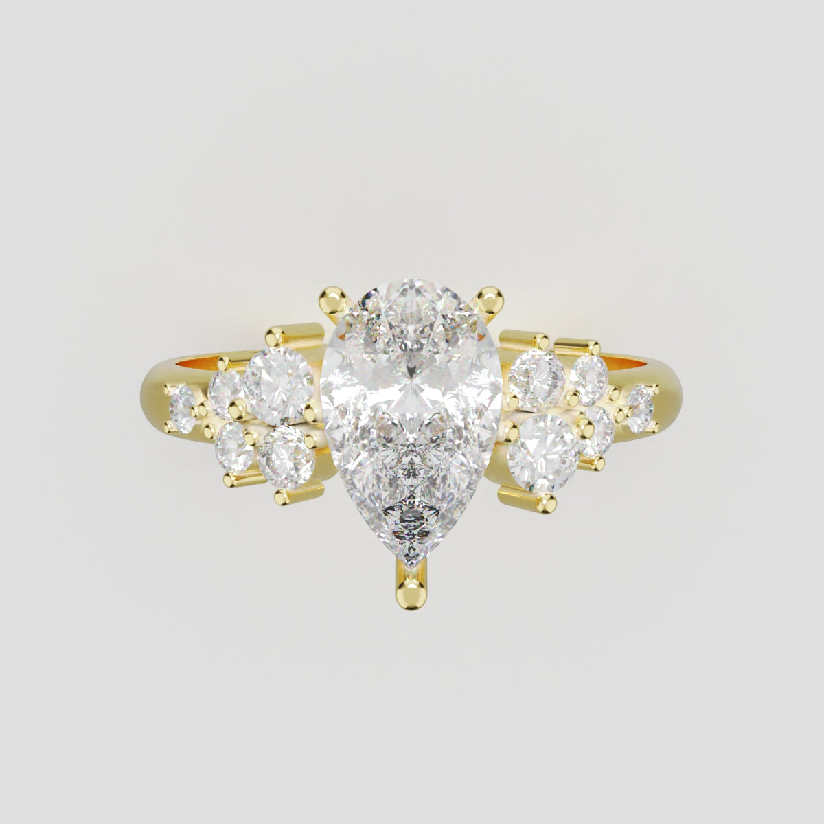 Nido, 1ct pear lab grown diamond engagement ring, Cluster, 18K yellow gold - front view