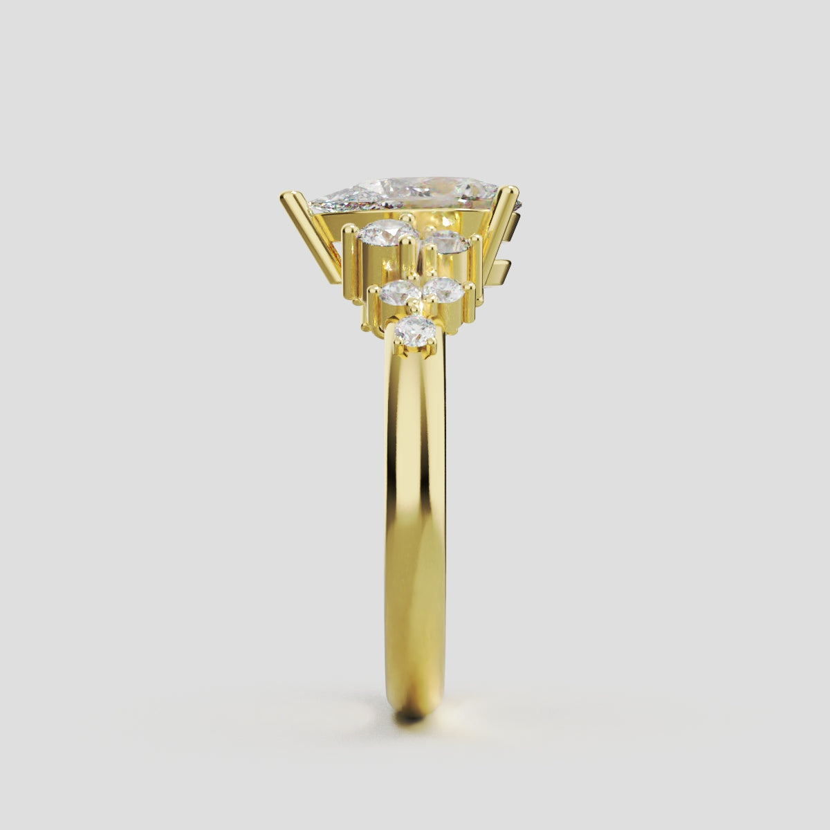 Nido, 1ct pear lab grown diamond engagement ring, Cluster, 18K yellow gold - side view