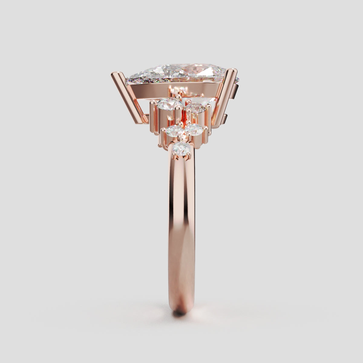 Nido, 2ct pear lab grown diamond engagement ring, Cluster, 18K rose gold - side view