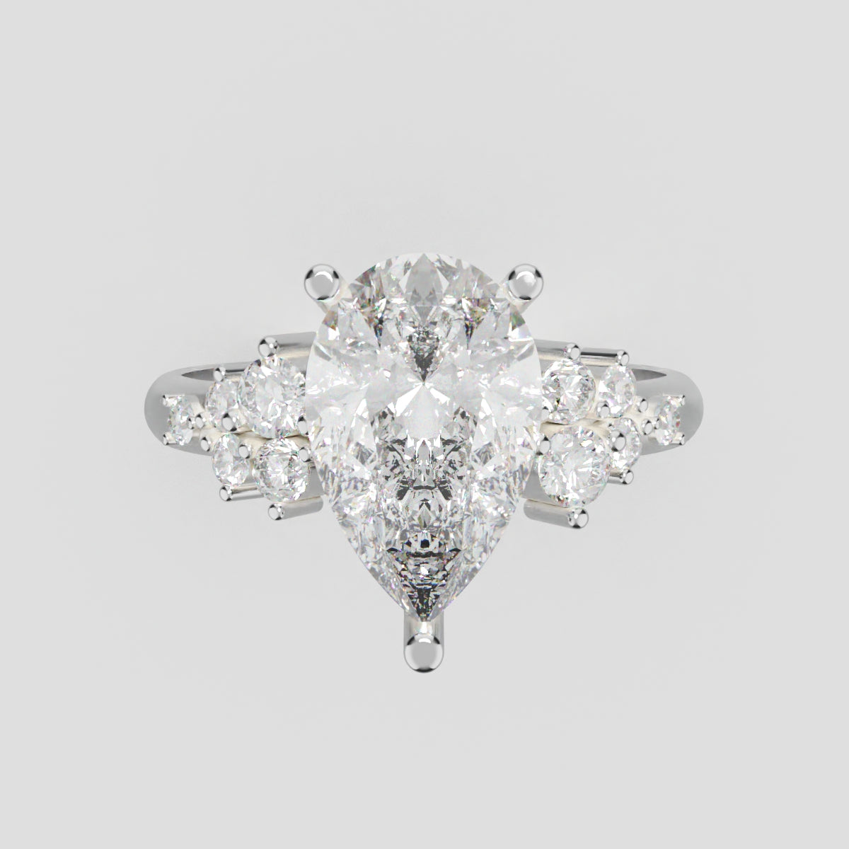 Nido, 2ct pear lab grown diamond engagement ring, Cluster, 18K white gold - front view