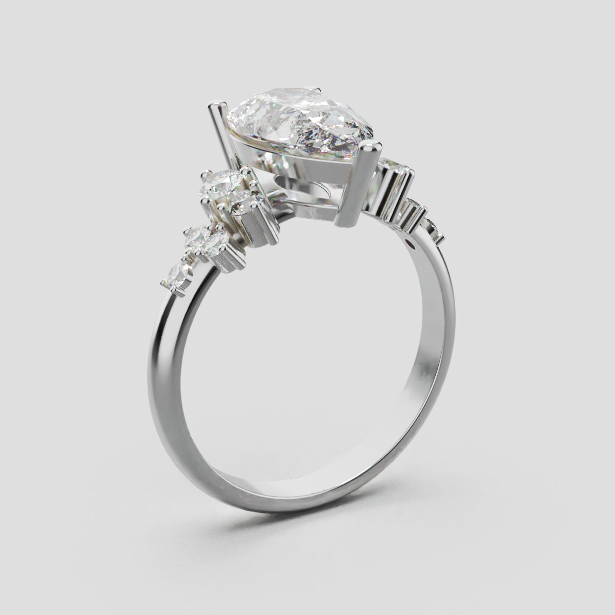 Nido, 2ct pear lab grown diamond engagement ring, Cluster, 18K white gold - ne