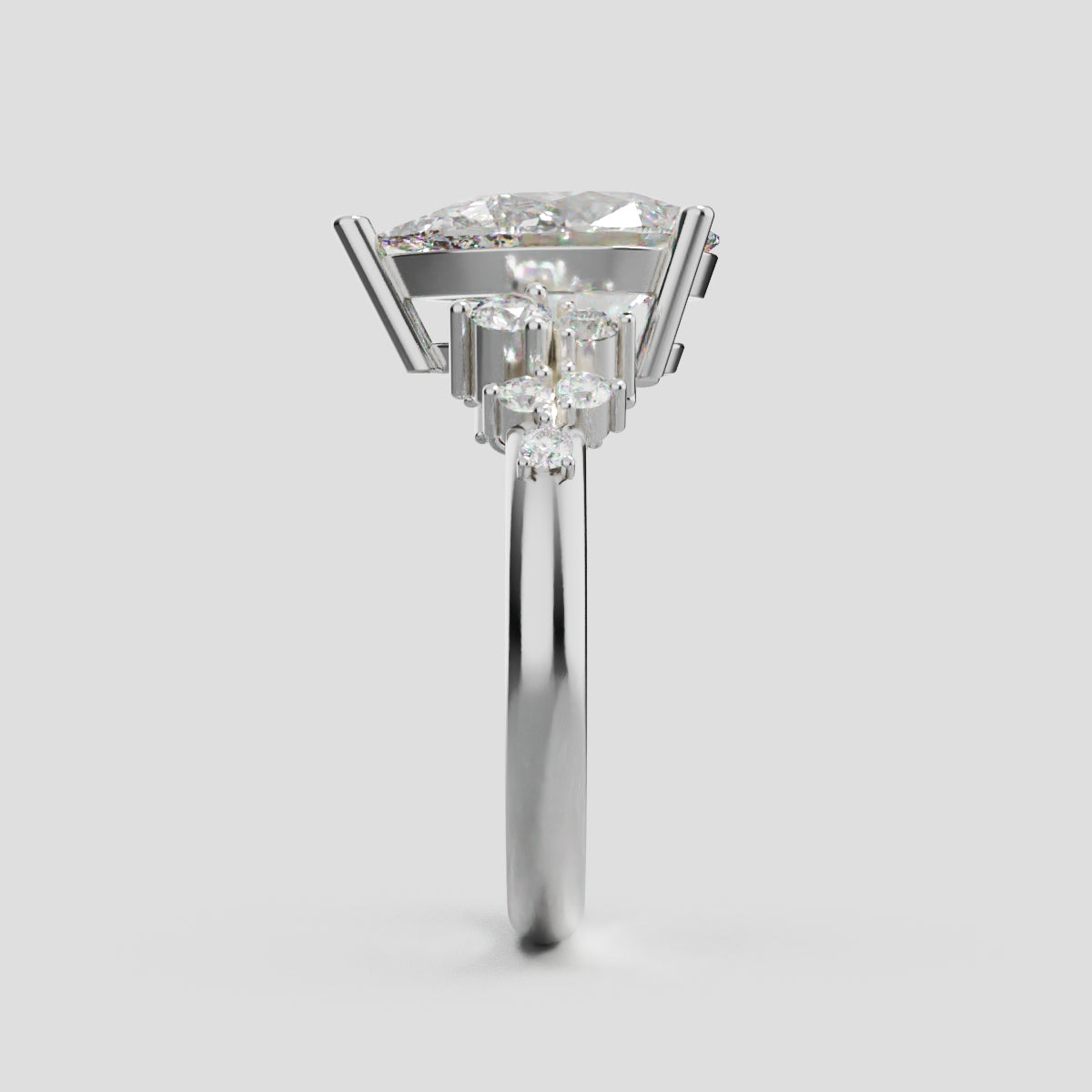 Nido, 2ct pear lab grown diamond engagement ring, Cluster, 18K white gold - side view