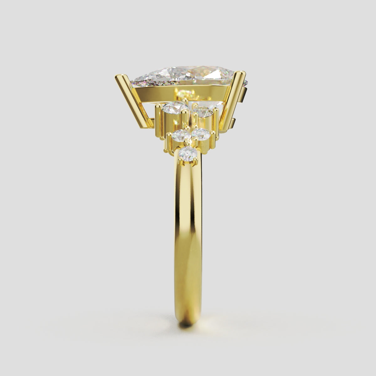 Nido, 2ct pear lab grown diamond engagement ring, Cluster, 18K yellow gold - side view