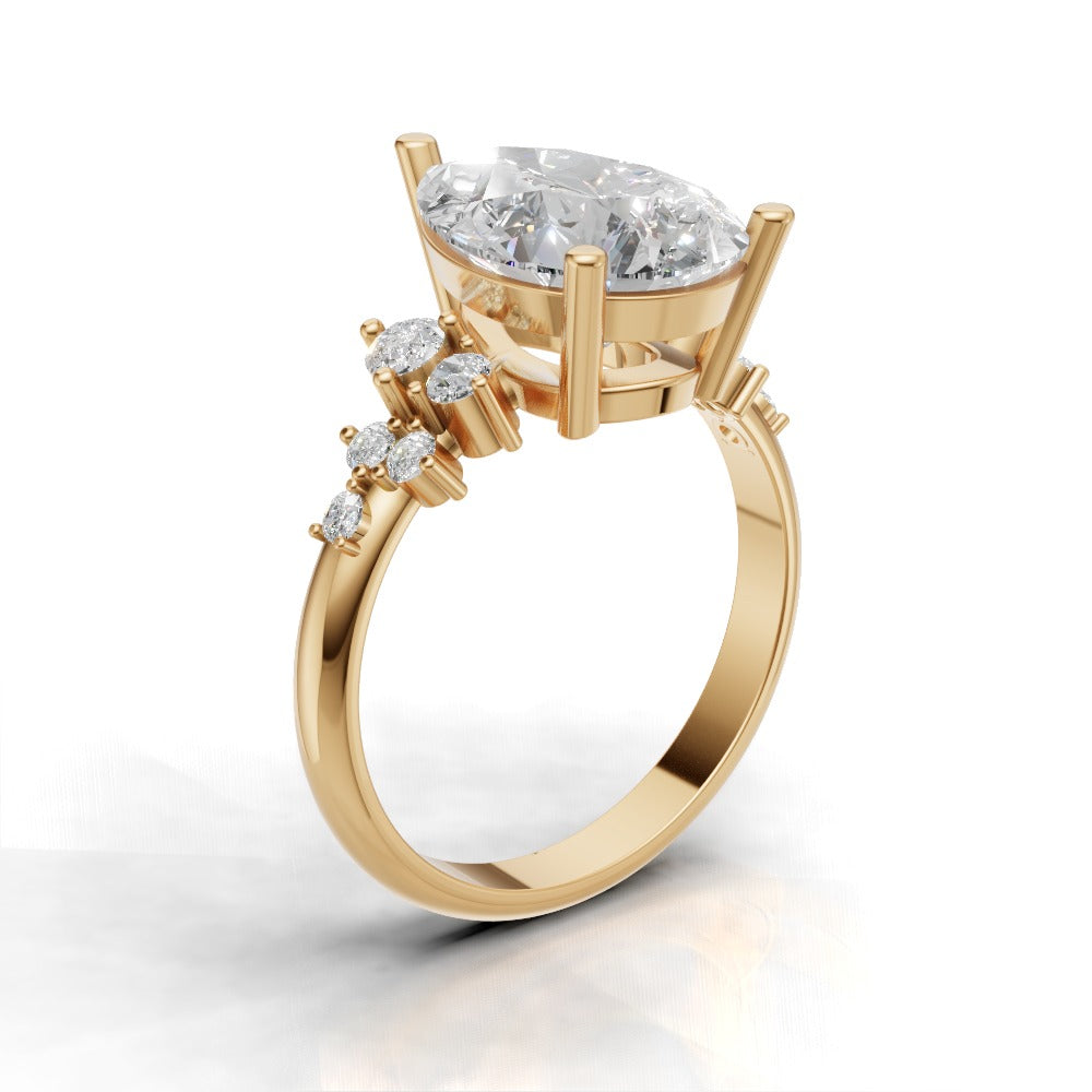 Nido, 3ct pear lab grown diamond engagement ring, Cluster, 18K yellow gold - ne
