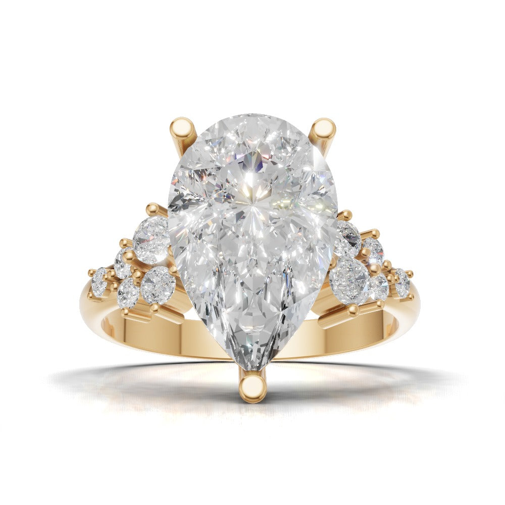 Nido, 3ct pear lab grown diamond engagement ring, Cluster, 18K yellow gold - view 4