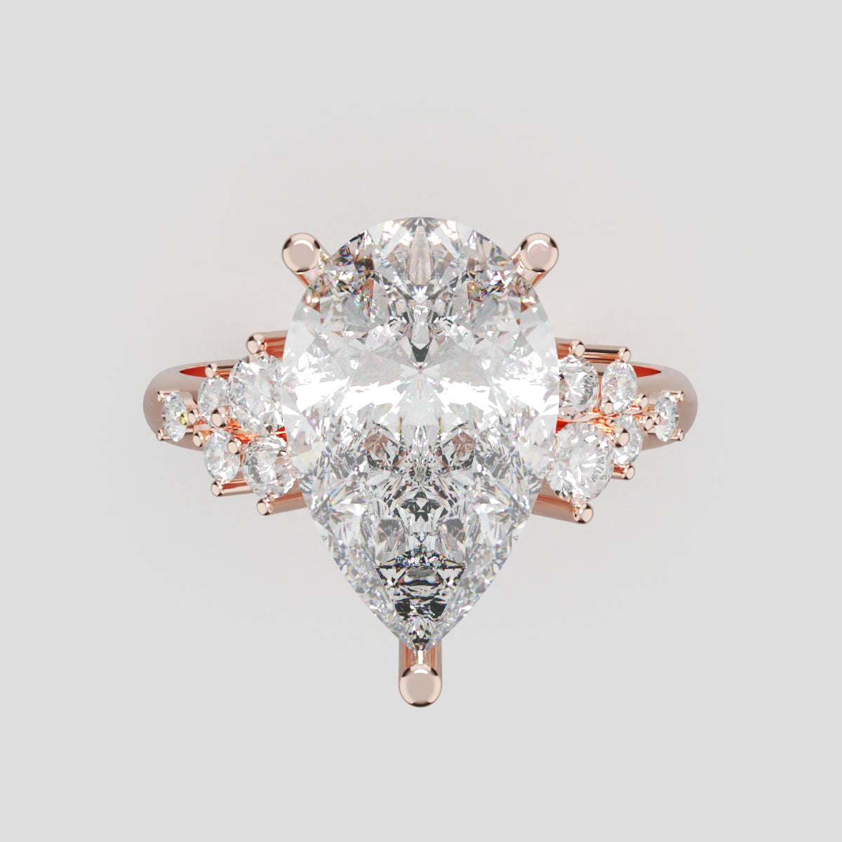 Nido, 3ct pear lab grown diamond engagement ring, Cluster, 18K rose gold - front view