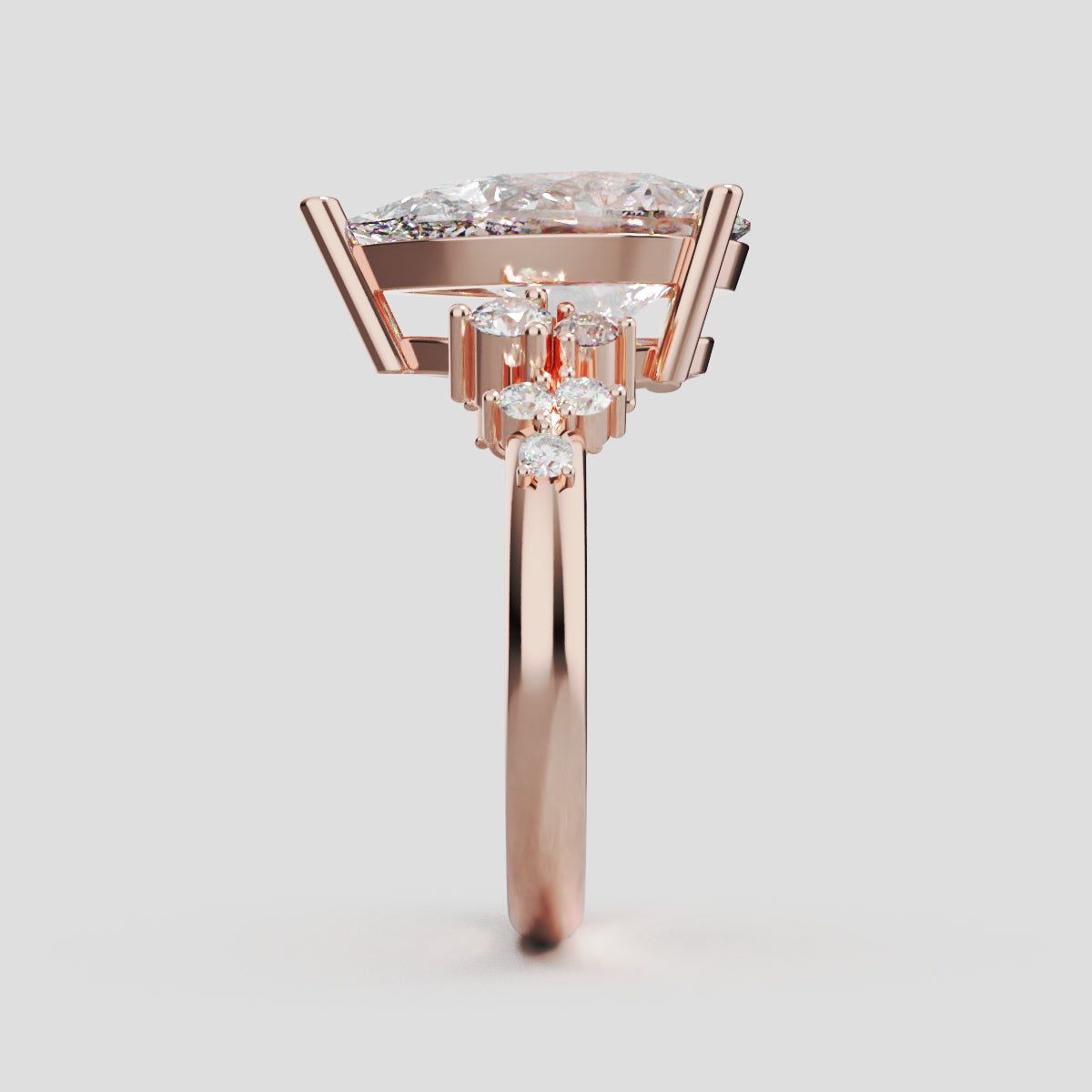 Nido, 3ct pear lab grown diamond engagement ring, Cluster, 18K rose gold - side view