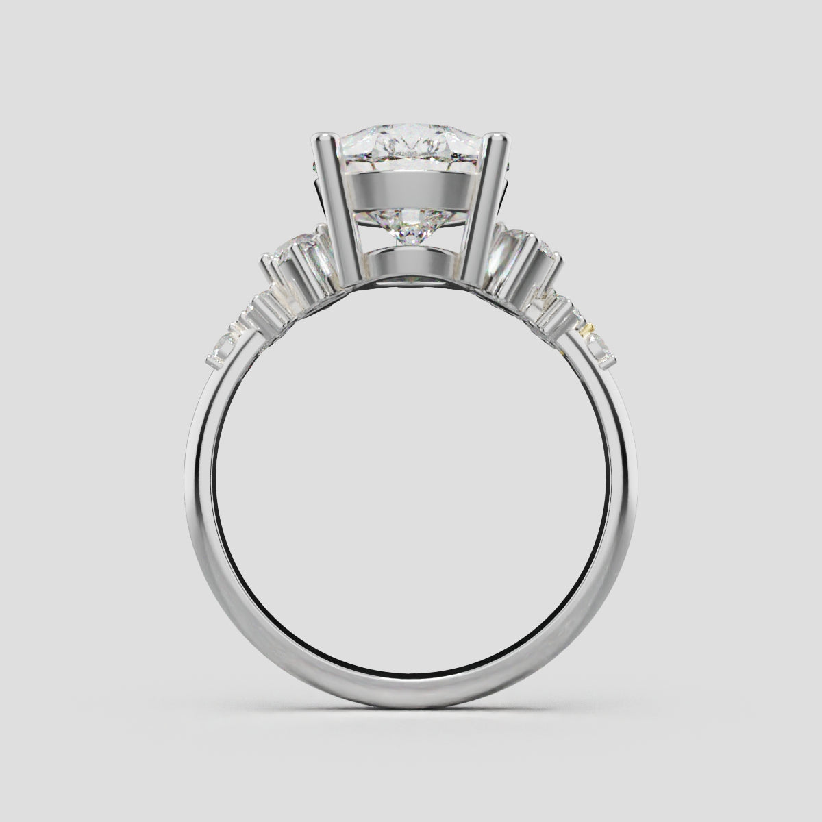 Nido, 3ct pear lab grown diamond engagement ring, Cluster, 18K white gold - through finger