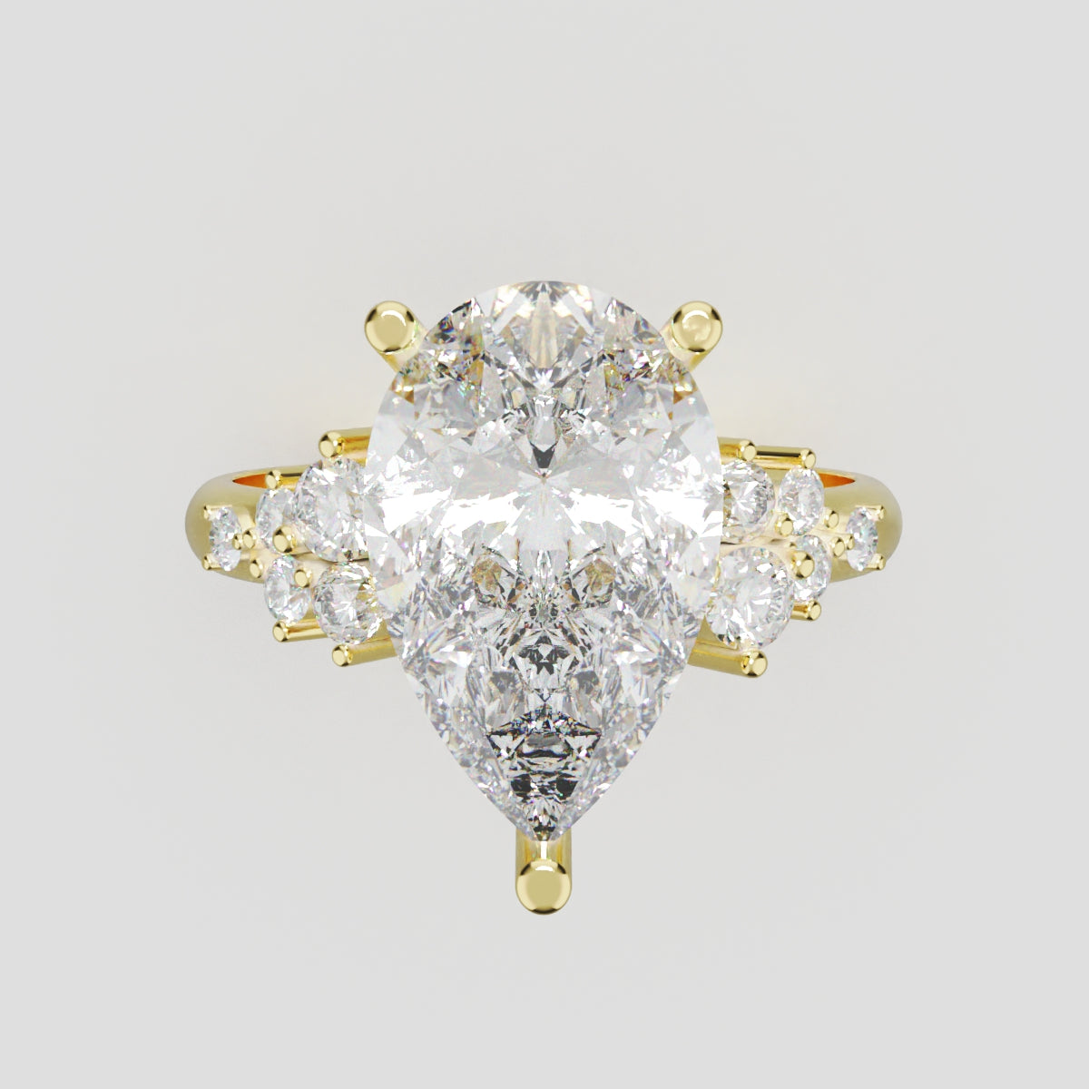 Nido, 3ct pear lab grown diamond engagement ring, Cluster, 18K yellow gold - front view