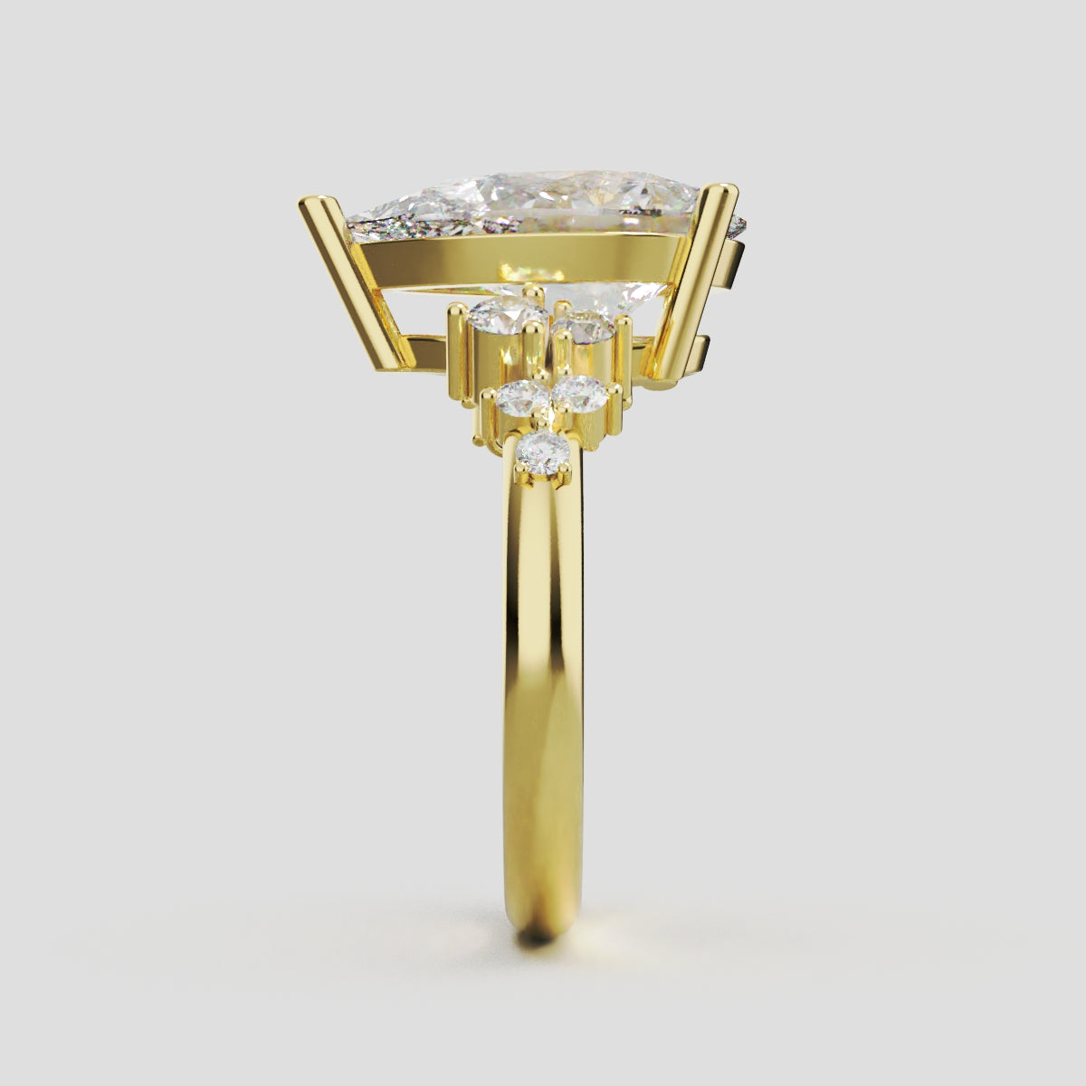 Nido, 3ct pear lab grown diamond engagement ring, Cluster, 18K yellow gold - side view