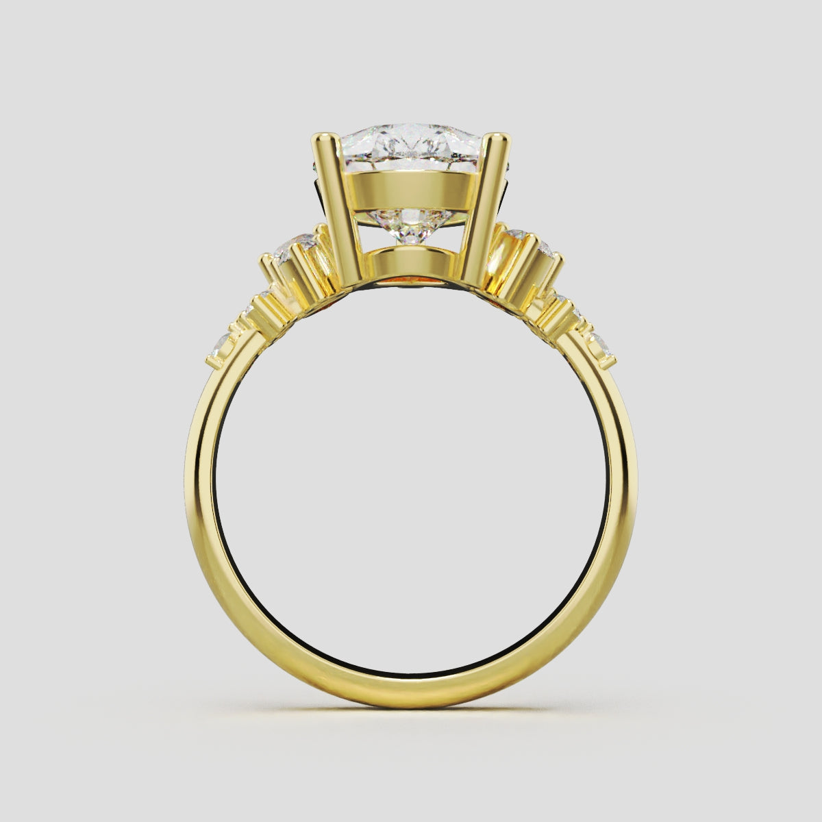 Nido, 3ct pear lab grown diamond engagement ring, Cluster, 18K yellow gold - through finger