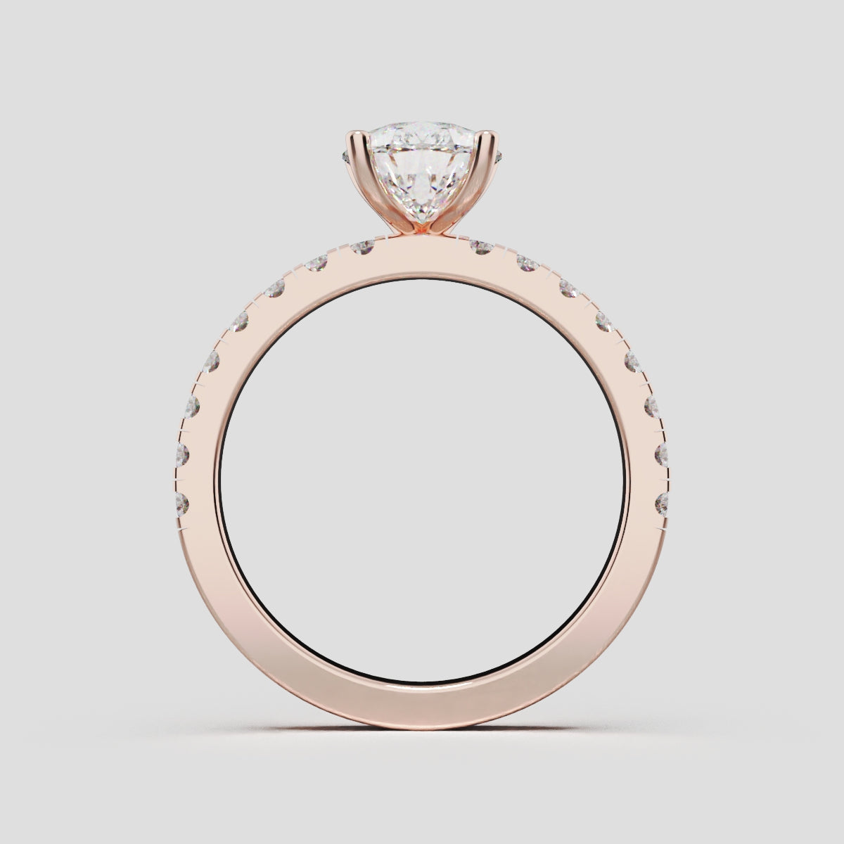 Brezza, 1.5ct pear lab grown diamond engagement ring, 1.8mm Pave, 5 Prongs, 18K rose gold - through finger