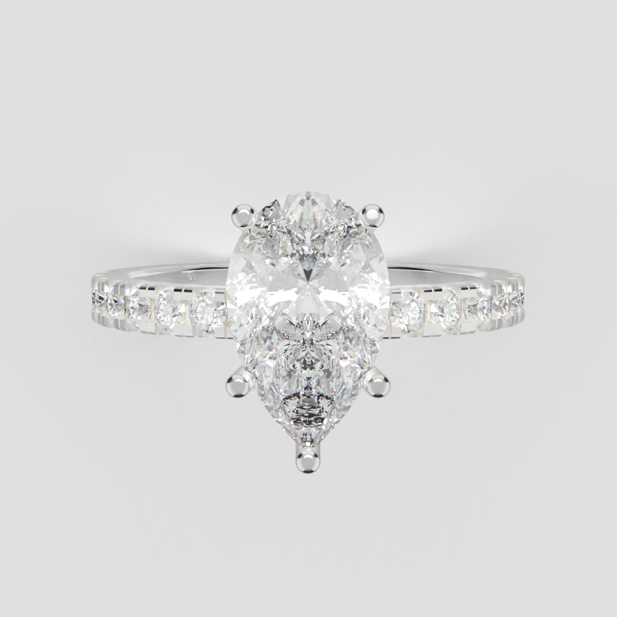 Brezza, 1.5ct pear lab grown diamond engagement ring, 1.8mm Pave, 5 Prongs, 18K white gold - front view