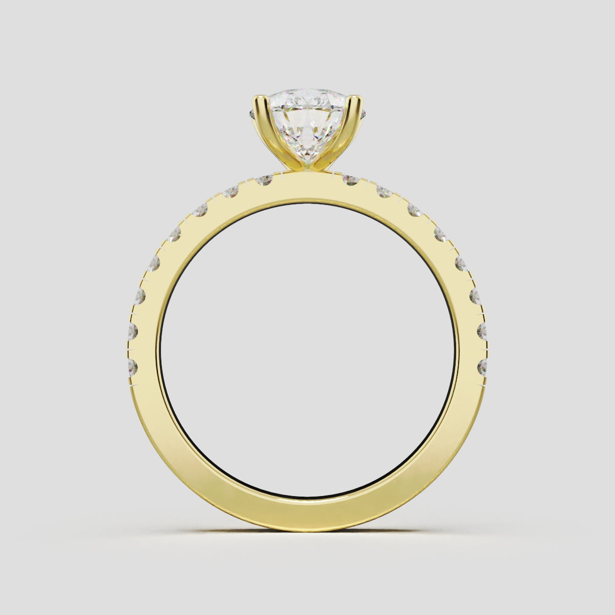 Brezza, 1.5ct pear lab grown diamond engagement ring, 1.8mm Pave, 5 Prongs, 18K yellow gold - through finger