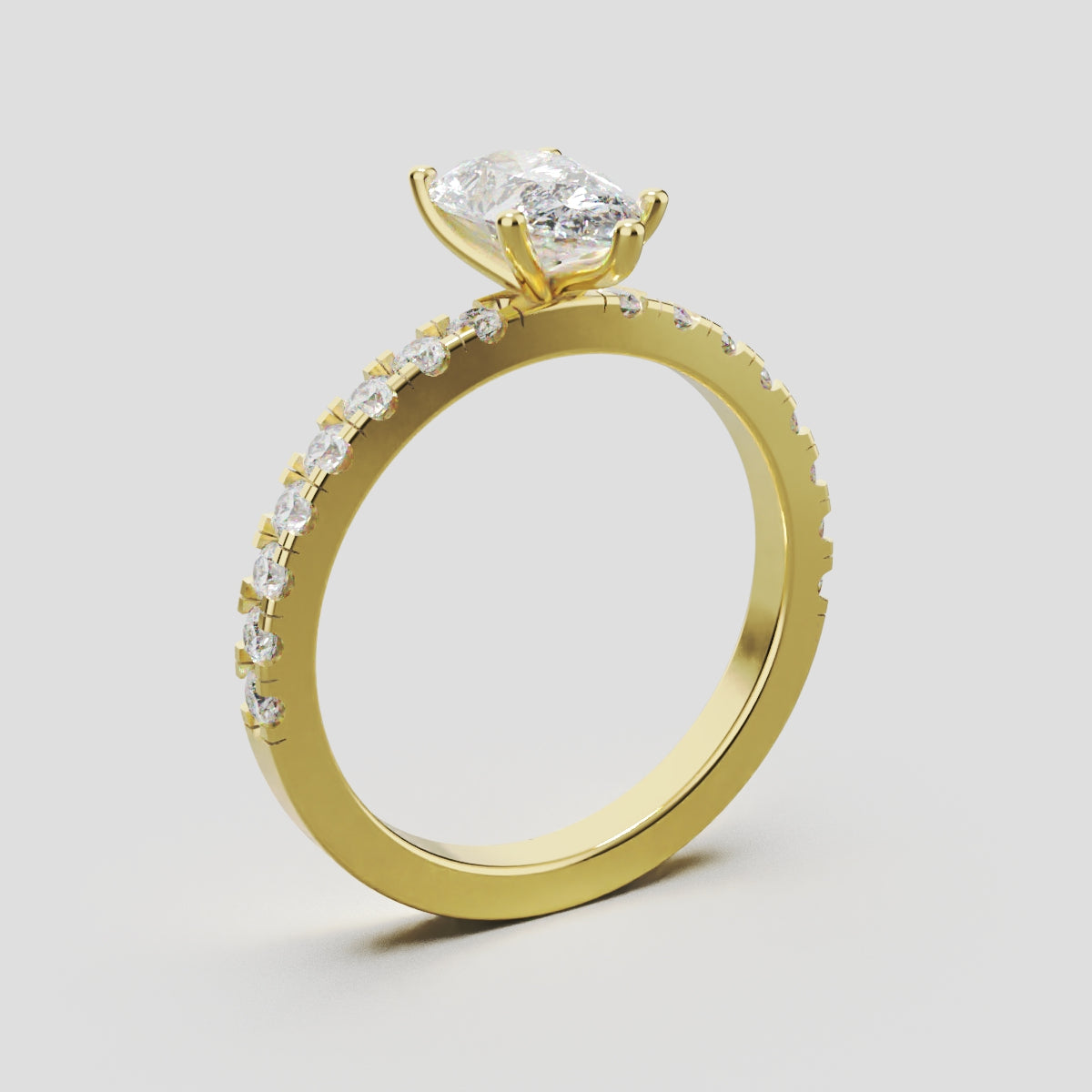 Brezza, 1ct pear lab grown diamond engagement ring, 1.8mm Pave, 5 Prongs, 18K yellow gold - ne