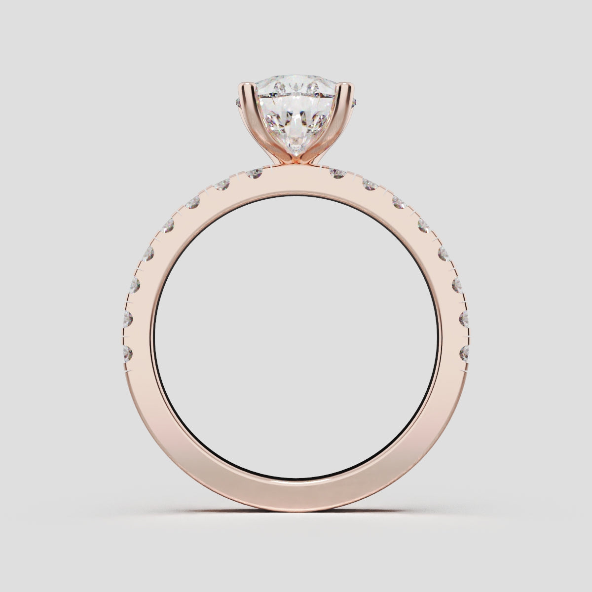 Brezza, 2ct pear lab grown diamond engagement ring, 1.8mm Pave, 5 Prongs, 18K rose gold - through finger