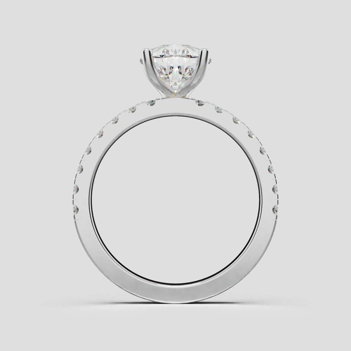 Brezza, 2ct pear lab grown diamond engagement ring, 1.8mm Pave, 5 Prongs, 18K white gold - through finger