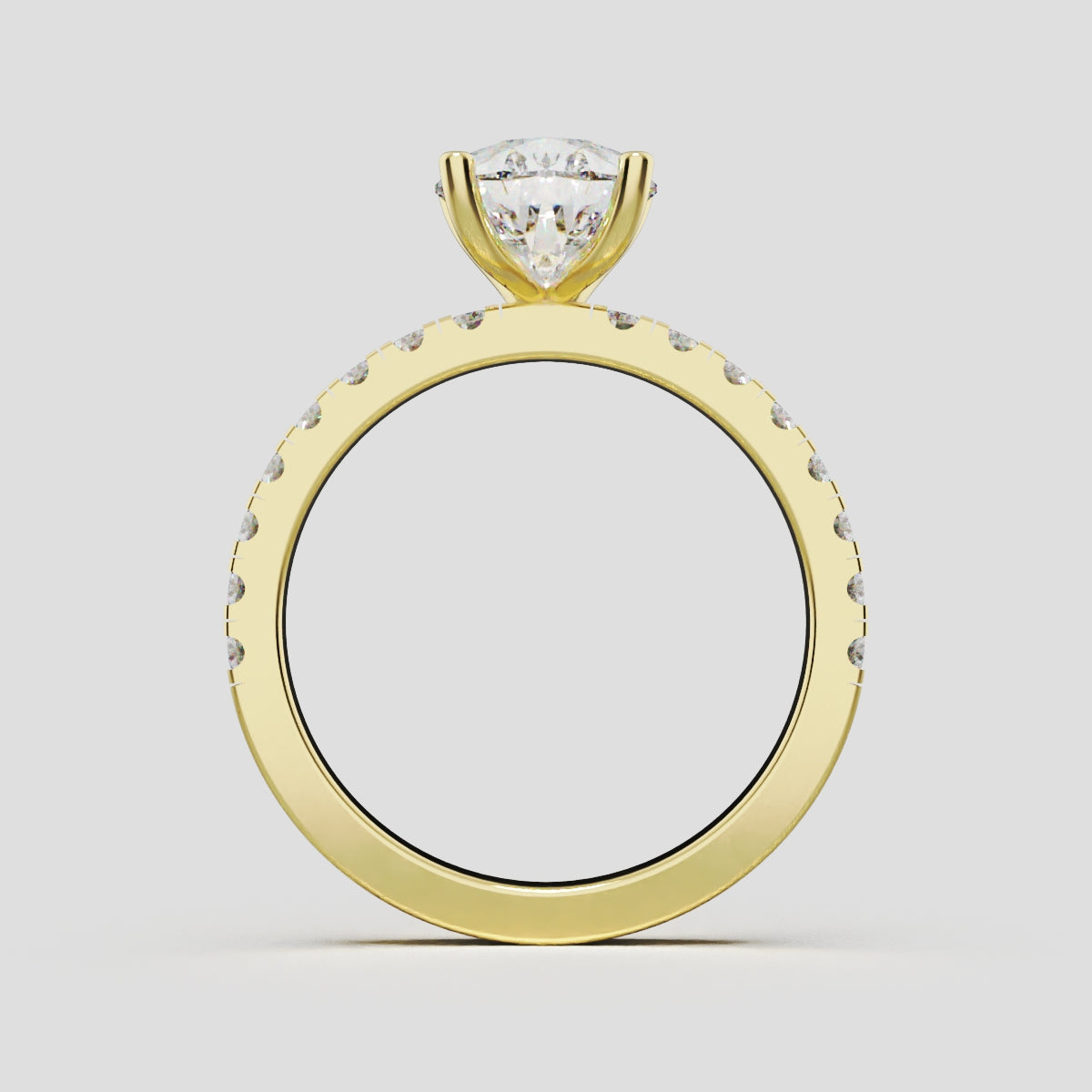 Brezza, 2ct pear lab grown diamond engagement ring, 1.8mm Pave, 5 Prongs, 18K yellow gold - through finger