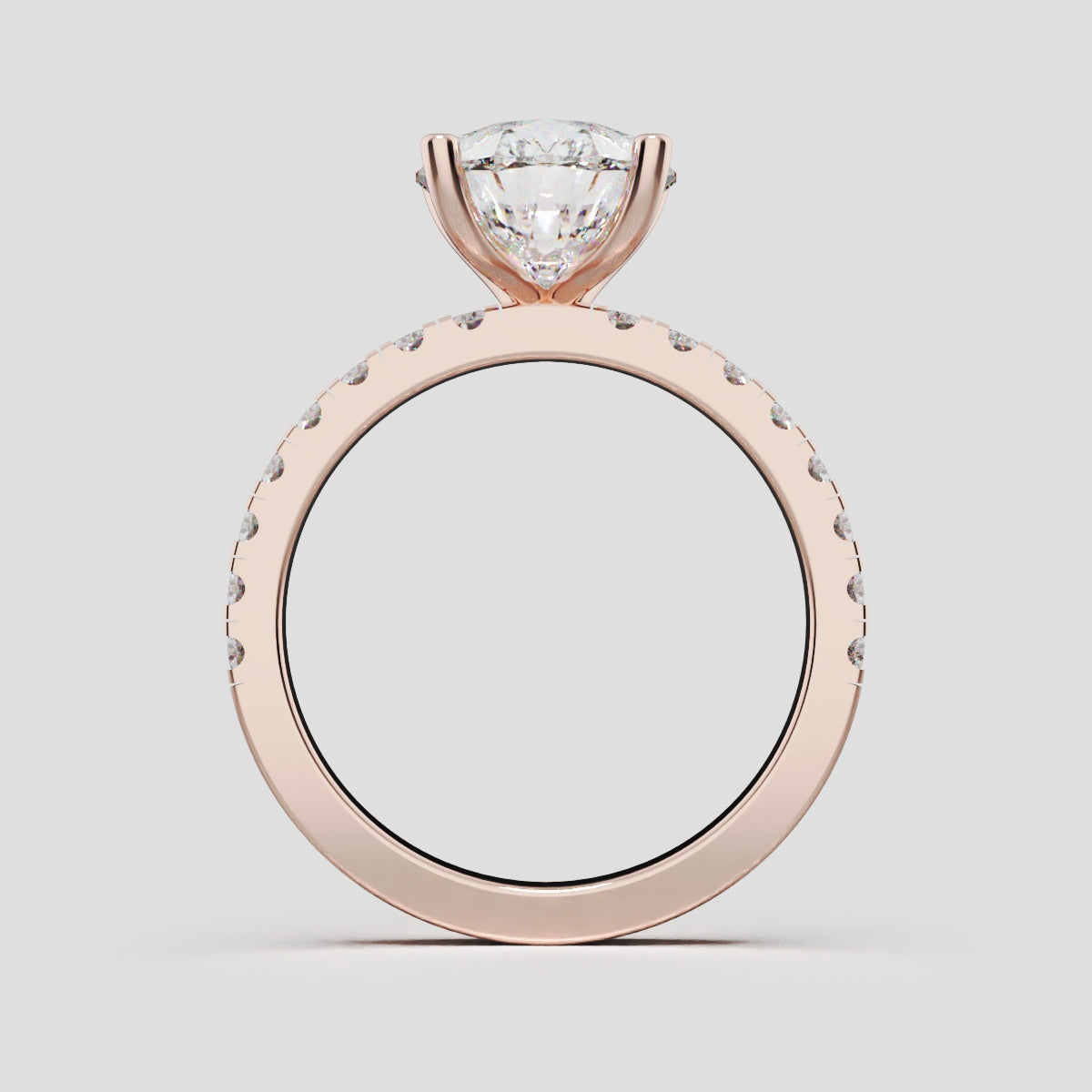 Brezza, 3ct pear lab grown diamond engagement ring, 1.8mm Pave, 5 Prongs, 18K rose gold - through finger