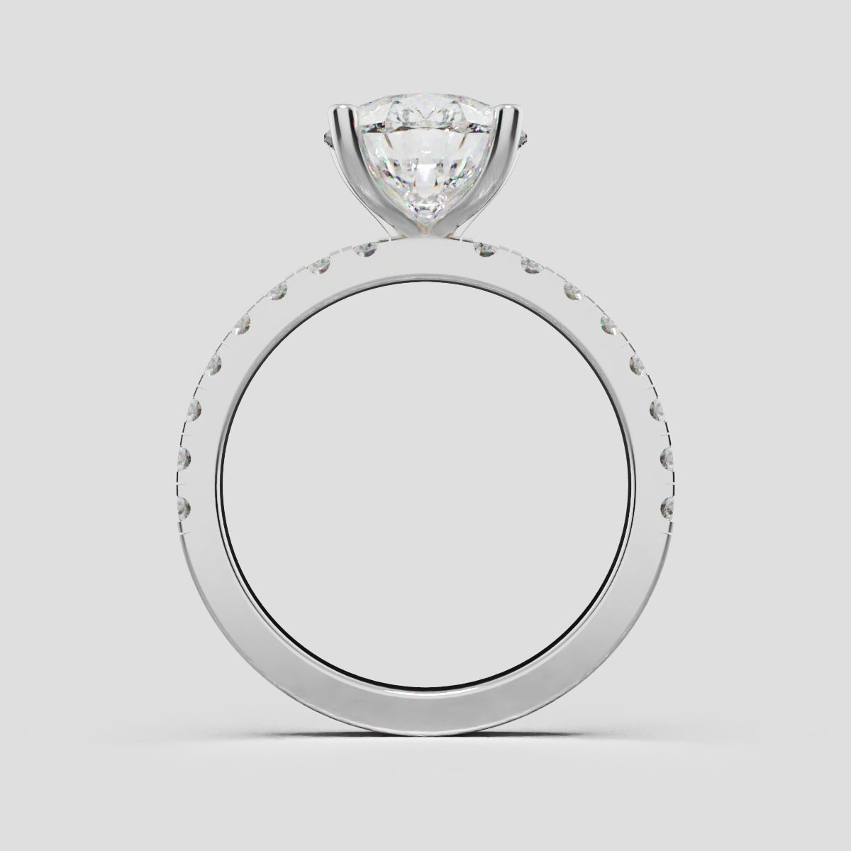 Brezza, 3ct pear lab grown diamond engagement ring, 1.8mm Pave, 5 Prongs, 18K white gold - through finger
