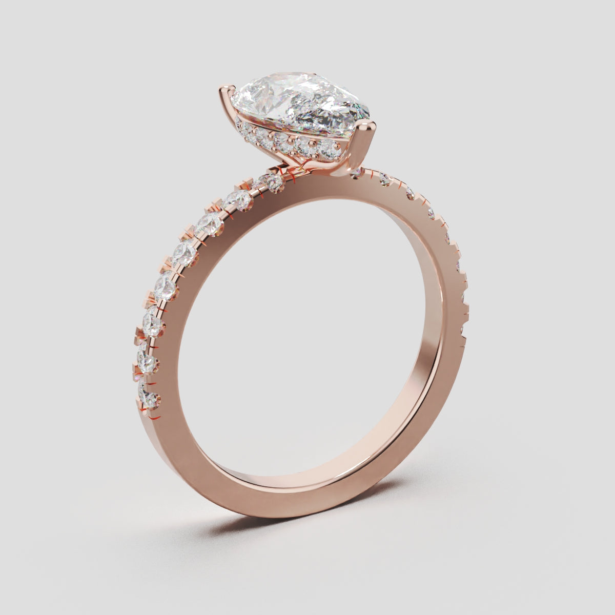 Sussurro, 1.5ct pear lab grown diamond engagement ring, 1.8mm Pave, Hidden Halo, 18K rose gold - ne