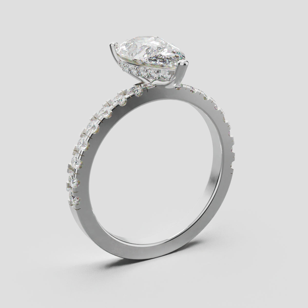 Sussurro, 1.5ct pear lab grown diamond engagement ring, 1.8mm Pave, Hidden Halo, 18K white gold - ne