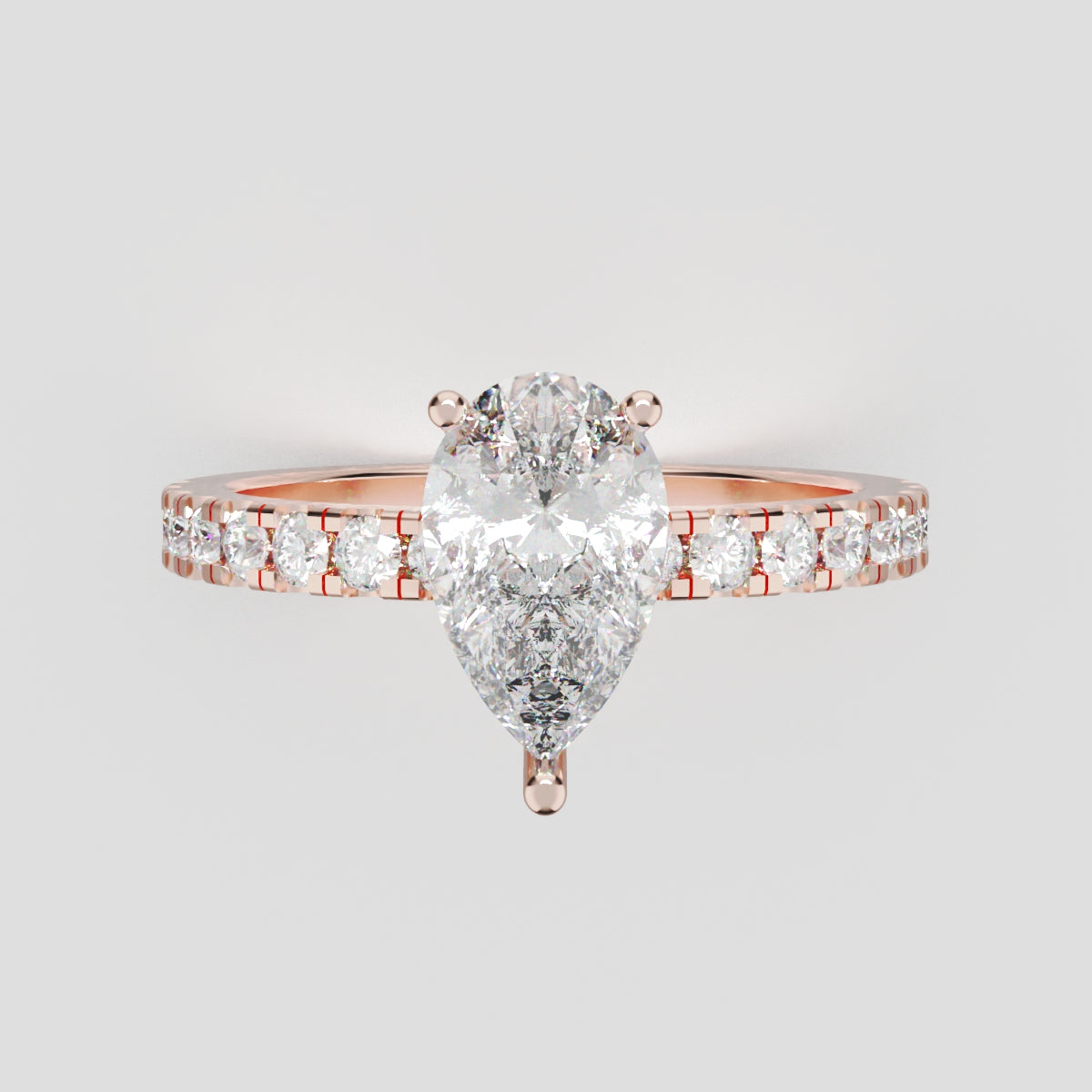 Sussurro, 1ct pear lab grown diamond engagement ring, 1.8mm Pave, Hidden Halo, 18K rose gold - front view