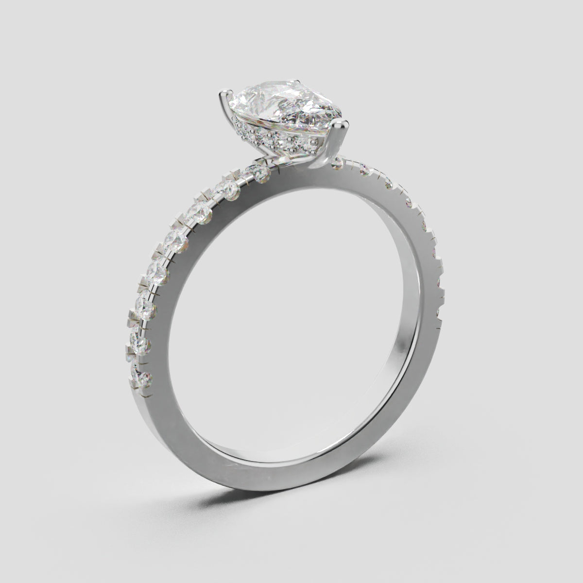 Sussurro, 1ct pear lab grown diamond engagement ring, 1.8mm Pave, Hidden Halo, 18K white gold - ne