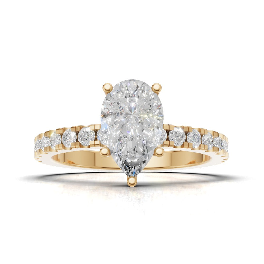 Brezza, 1ct pear lab grown diamond engagement ring, 1.8mm Pave, 5 Prongs, 18K yellow gold - view 4