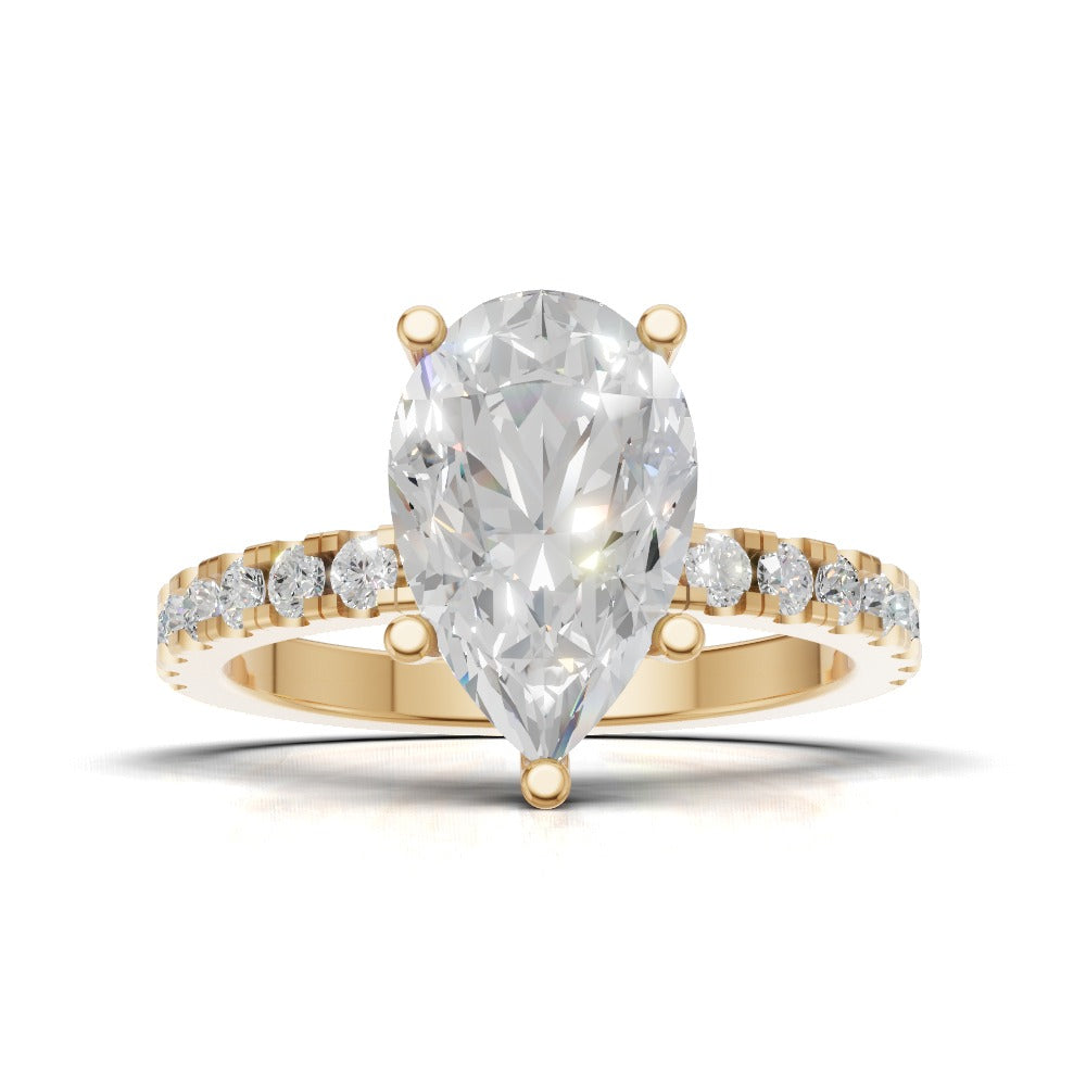 Brezza, 2ct pear lab grown diamond engagement ring, 1.8mm Pave, 5 Prongs, 18K yellow gold - view 4